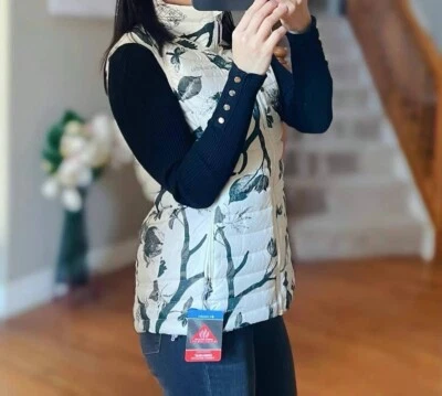 Columbia Womens White Out Lightweight Omni-Heat VEST Size S Chaulk- Olive Floral - Image 1 of 4