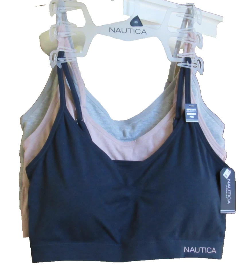 NAUTICA 3 SOFT LOUNGE BRA'S Removable Pads Adjustable Straps Size 2X