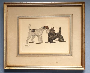 a120 An Early 20th Watercolour Of Two Terriers Signed L. DANCHIN - Picture 1 of 3