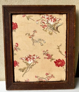 Vintage Fabric Set In Antique Solid Wood Frame Shabby Chic 13” x 15 1/2” Unique! - Picture 1 of 4