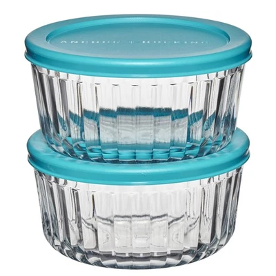 Anchor Hocking Sculpted Glass Food Storage Container with Lids, 4 Cup Round
