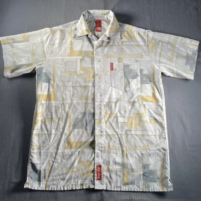 Marc Ecko Shirt Mens XL White Gray Yellow PAL 21 Button Up Short Sleeve Urban - Image 1 of 4