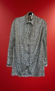 Anthropologie FLAT WHITE Sequin Taupe Longline Jacket Cardigan Sz MP NWT $158 - Picture 1 of 9