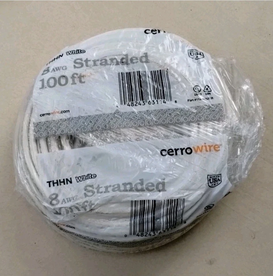 White Cerro Wire 100' 8 AWG Stranded THHN Copper Sranded White - Image 1 of 1