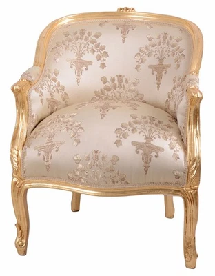 Sessel Antik Thron Barock Armlehnstuhl Rokoko gold Massivholz Fauteuil Bergere - Bild 1 von 4