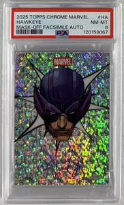 2025 Topps Chrome Marvel Hawkeye Mask Off Faksimile Auto 10/20 PSA 8 NM-MT POP 1 - Bild 1 von 3
