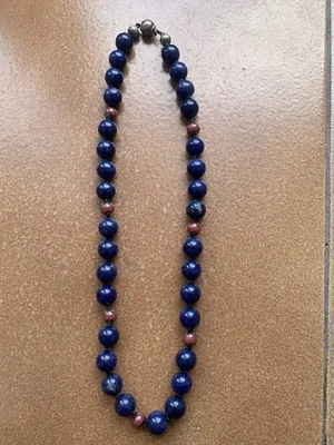 Vintage Girocollo Di Perle Lapislazzuli  Con  Fermaglio In Arg. 900 - Immagine 1 di 4