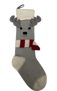 Pottery Barn Kids Gray Holiday Christmas Reindeer Stocking Pre-Owned EUC - Picture 1 of 4