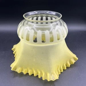 Vintage Yellow Acid Etched Fluted Ruffled Oil Lamp Replacement Shade - Picture 1 of 9