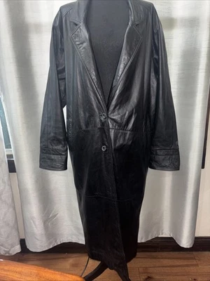 Chaqueta de trinchera de cuero negra Jacqueline Ferrar de colección años 80 Y2K The Matrix 10 para mujer Foto 1 de 4