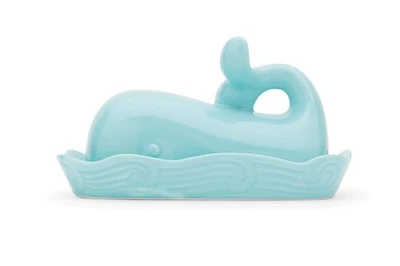 Whale Ceramic Butter Dish with Lid, 7", Aqua Blue - Image 1 of 4