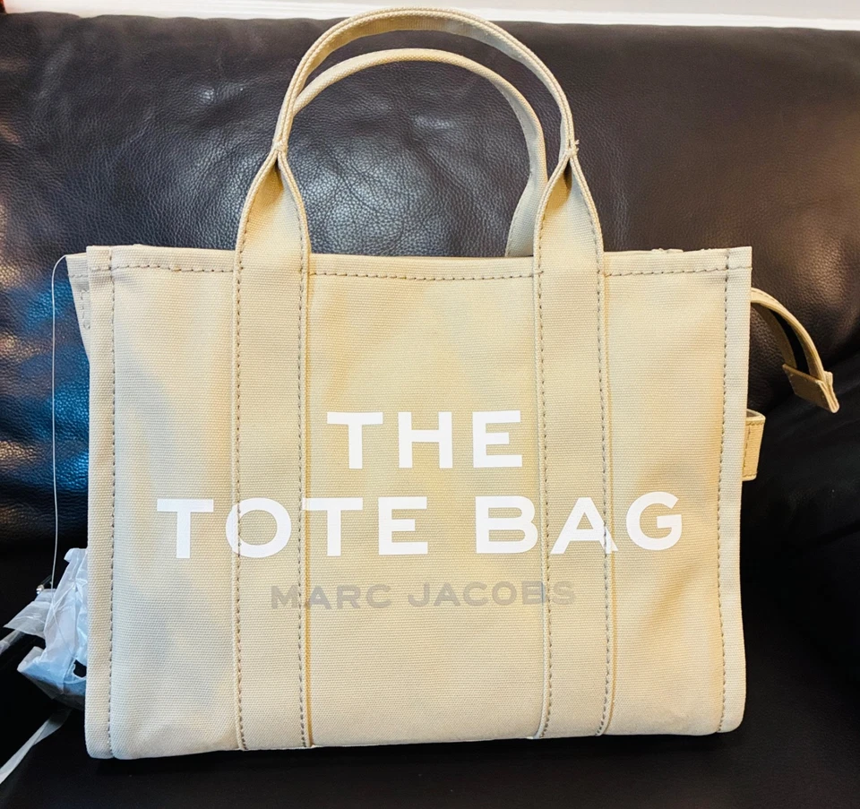 Marc Jacobs The Small Traveler Tote Eco Fabric Logo Beige White M0016161
