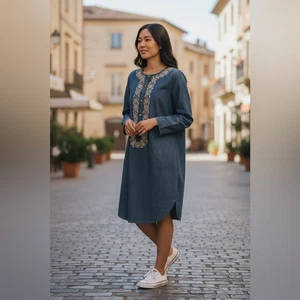 J.Jill Damen Kleid Blau Boho Hippie Bestickt Denim Jeanskleid Größe Small  - Bild 1 von 11