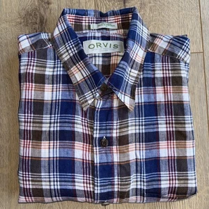 Camisa Orvis Hombre Manga Corta 100% Lino Talla XL Cuadros HECHA EN PORTUGAL - Imagen 1 de 11
