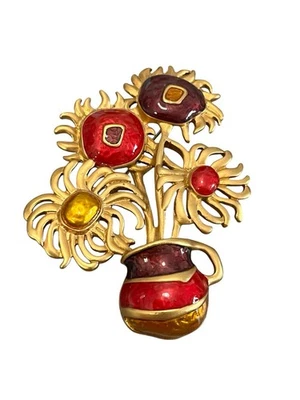 Broche de pintura girasol vintage de Yves St. Laurent para Avon Vincent van Gogh’s Foto 1 de 4