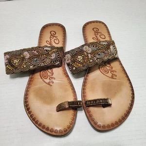 Naughty Monkey Beaded Bling Embellished Flat Sandals Flip Flops Women's 8.5 - Picture 1 of 5