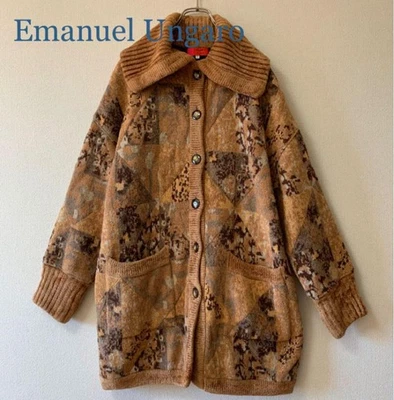 Emanuel Ungaro Rayon Wool Blend Retro Modern Knit Long Coat Size 9 Beige Women - Image 1 of 4