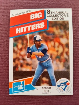 GEORGE BELL Toronto BLUE JAYS 1988 DRAKE'S Big Hitters Baseball ⚾ Card #22 - Image 1 of 2