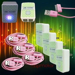 4X 4 USB PORTS WALL ADAPTER+10FT CABLE POWER CHARGER DATA PINK GALAXY TAB NOTE - Bild 1 von 1