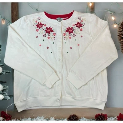 De Colección Shenanigans Navidad Poinsettia Cárdigan Sudadera Mujeres Talla L Bordado Foto 1 de 4