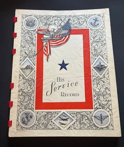 Libro encuadernado en espiral vintage de la Segunda Guerra Mundial 1942 Homefront HIS SERVICE RECORD ¡Sin usar! ¡Bonito! - Imagen 1 de 17