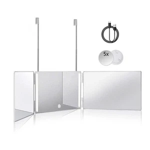 3 Way Mirror for Hair Cutting with LED,360 Trifold Mirror with Height Adjusta... - Picture 1 of 6