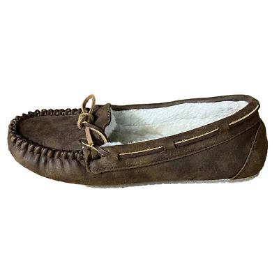 Zapatilla mocasín Minnetonka para hombre con suela blanda forrada en marrón talla 9 Foto 1 de 4