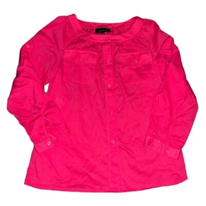 Evan Picone Blouse Button Front Hot Pink Size S 100% Cotton Women's Blouse Top - Picture 1 of 5