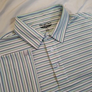Straight Down Striped Short Sleeve Polo Shirt Size L - Picture 1 of 7