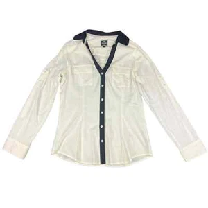 Express Essential donna medio bianco colletto a contrasto manica lunga con bottoni - Foto 1 di 3