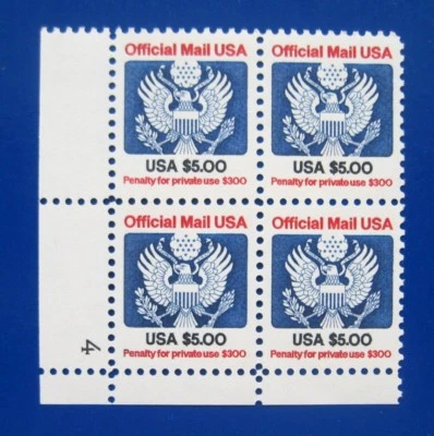 Sc # O133 ~ Plate # Block ~ $5 Official Mail Issue (bk6) - Image 1 of 2