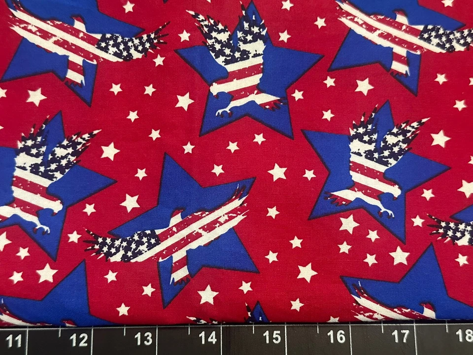 Tina Scrap 9"x21" Flag Eagle Star Stripe USA Red Blue Patriotic Cotton Fabric - Image 1 of 1
