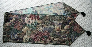 Tapestry Table Runner Gardening Scenes Flowers 12" X 70" Plus 3" Tassel - Picture 1 of 3