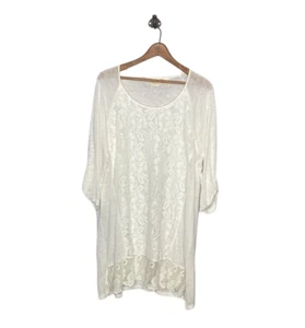 Chico's 2 elfenbeinfarbener Spitzen-Overlay Leinenmischung Noppenstrickpullover Tunika Pullover Large - Bild 1 von 4