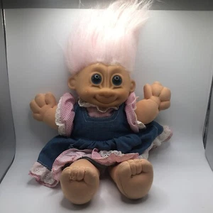 90s Vintage Large Russ Troll Doll - Pink Hair, Blue Eyes, Country Girl 2345 - Picture 1 of 7