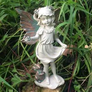 Forest Fairy with Squirrel Figurine Garden Ornament Statue Gift Lawn Decoration - Picture 1 of 1