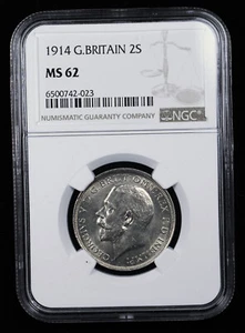 1914 GREAT BRITAIN FLORIN, 2 SHILLING NGC MS62 - Picture 1 of 3