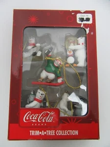 Coca Cola Trim A Tree Mini Weihnachten 5 Ornamente Eisbär Pinguin Set - Bild 1 von 1