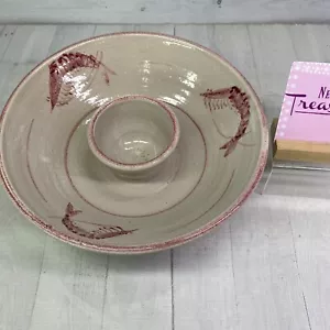 Tom Jones Keramik Alabama rosa Garnelen signiert handgefertigt 12" Chip Dip Servierschüssel - Bild 1 von 19