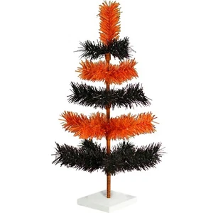 Halloween Themed Orange and Black Layered Tinsel Christmas Tree Stand Included - Picture 1 of 28