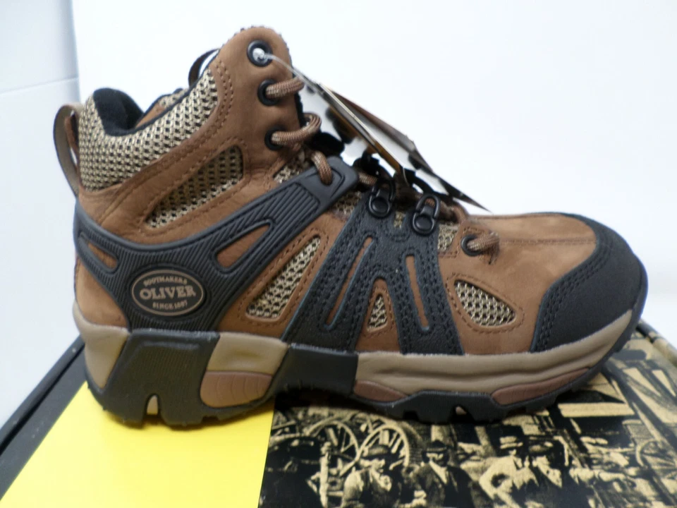 Oliver Botas Punta de Acero Cuero y Malla Para Hombre Industrial Senderismo Medio Tobillo Marrón Foto 1 de 4