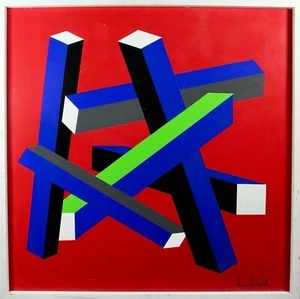 Acryl Gemälde Konkrete Kunst Konstruktiv Balken Max Gerhard Signiert - Picture 1 of 9