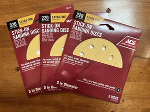 ACE Stick-On Sanding Discs 220 Grit Extra Fine - Lot of 3 packs - 15 Discs Total - Picture 1 of 4