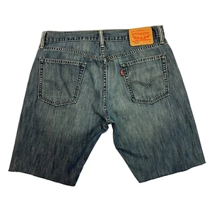 Vintage Levi's Denim Shorts 514 Slim Fit Blue Mens 34W 10L Raw Cut Jorts - Picture 1 of 13