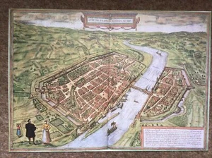 DECORATIVE BOOK PLATE PRINT REPRODUCTION MAP CITY FRANKFURT GERMANY 1572 - Picture 1 of 5