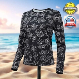 Camisa Top Hang Ten MUJER PEQUEÑA Rashguard Blanco y Negro Floral Natación Surf UPF 50+ - Imagen 1 de 21