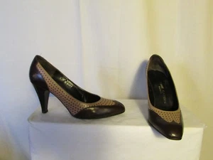 escarpins vintage Pierre CARDIN cuir marron et beige à pois pointure 6 (36) - Imagen 1 de 9