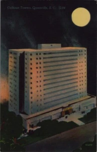 GREENVILLE SC CALHOUN TORRES EDIFICIO DE APARTAMENTOS NOCHE ROPA POSTAL-LUNA LLENA - Imagen 1 de 2