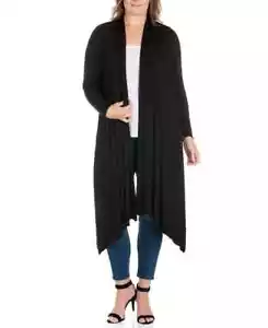 24seven Comfort Apparel Plus Size Extra Long Open Front Cardigan Womens 1X Black - Picture 1 of 15