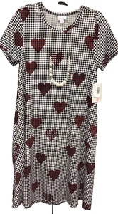 Neu mit Etikett LuLaRoe Small schwarz & weiß Hahnentritt rote Herzen Jessie Kleid - Bild 1 von 8